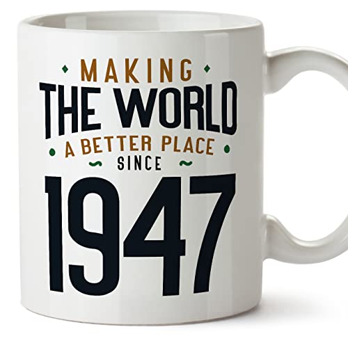 Consigue ahora MUGFFINS Tazas 1947 Cumpleaños - En Inglés - Making the World a Better Place - 11 oz Ideas para regalar / 330 ml - Regalo original y divertido Rebajas 2024 | regaloscumple.com
