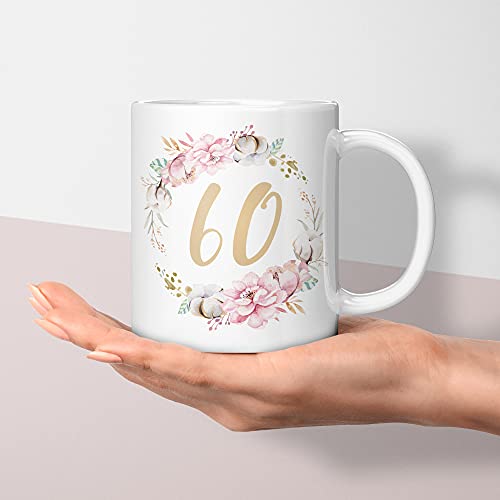 Mejores precios Taza de regalo cumpleaños para 60 mujeres, ideas cumpleaños, flores, cerámica, 330 ml