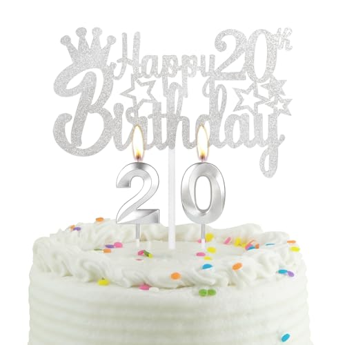 Comprar Vela plateada para tarta cumpleaños número 20 vela Cumpleaños fiesta con decoración para tartas vela fiesta plateada para niños niñas hombres y mujeres decoración cumpleaños 20 aniversario Ofertas 2024 | regaloscumple.com