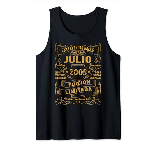 Comprar Regalo Hombre Ideas para regalar 19 Años Las Leyendas Nacen En Julio 2005 Camiseta sin Mangas Top Precio 2024 | regaloscumple.com