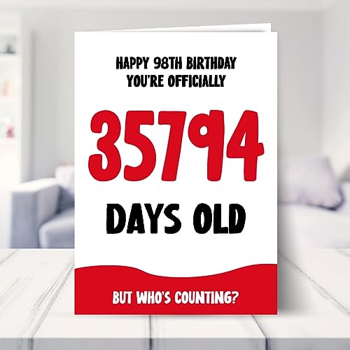 Ofertas Cumpleaños 98 hombres y mujeres, oficial 35794 días, tarjeta humorística 98