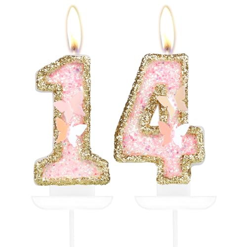 Comprar Velas mariposa con el número 14 cumpleaños número 14 velas oro rosa para tartas decoraciones pastel 14 cumpleaños niñas BlackFriday decoración pastel mariposa 14 cumpleaños para Ofertas 2024 | regaloscumple.com