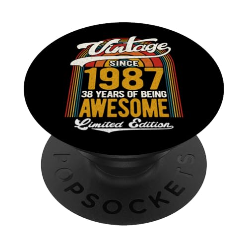 Comprar Retro Sunset 38 Years Of Awesome Born 1987 - Ideas para regalar 38 cumpleaños PopSockets PopGrip Adhesivo Rebajas 2025 | regaloscumple.com