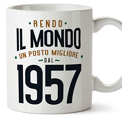 Comprar MUGFFINS Tazas 1957 Cumpleaños - En Italiano - Rendo il Mondo un Posto Migliore - 11 oz / 330 ml Ideas para regalar - Regalo original y divertido Rebajas 2025 | regaloscumple.com