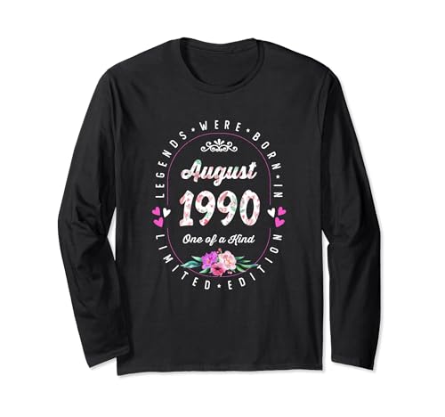 Consigue ahora Cumpleaños Navidad Floral - Las Leyendas nacen en Agosto 1990 Manga Larga Rebajas 2023 | regaloscumple.com