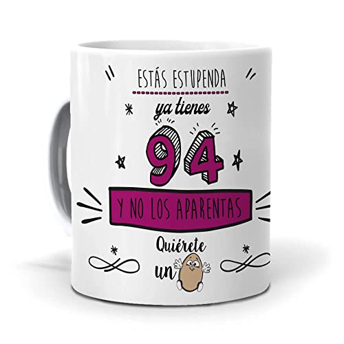 Consigue ahora Mundohuevo Taza Ya tienes 94 y no los aparentas. Cerámica AAA - 350 ml. Promoción Rebajas 2024 | regaloscumple.com
