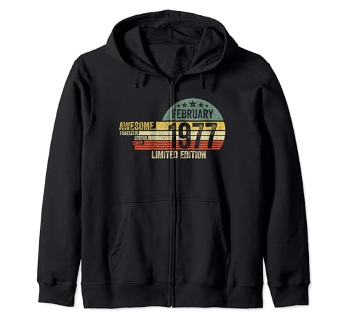 Consigue Catálogo ahora Impresionante Since Febrero 1977 Cumpleaños Legendaria Desde Febrero Sudadera con Capucha Ofertas 2024 | regaloscumple.com