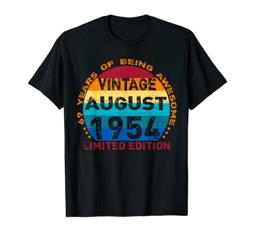 Comprar 69 años edad vintage agosto 1954 envejecido Catálogo 69 cumpleaños Camiseta Rebajas 2024 | regaloscumple.com
