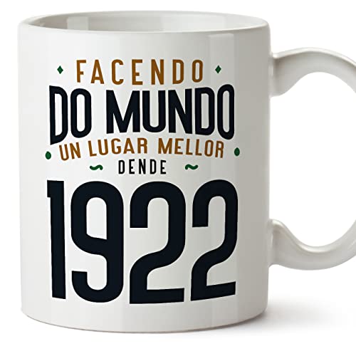 Comprar MUGFFINS Tazas 1922 Cumpleaños - En Gallego - Facendo do Mundo un Lugar Mellor - Cumpleaños 11 oz / 330 ml - Regalo original y divertido Rebajas 2024 | regaloscumple.com