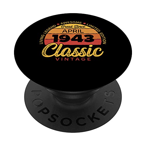 Consigue ahora Retro 80 Años Abril 1943 Cumpleaños Vintage Bday Classic Catálogo PopSockets PopGrip Intercambiable Rebajas 2024 | regaloscumple.com