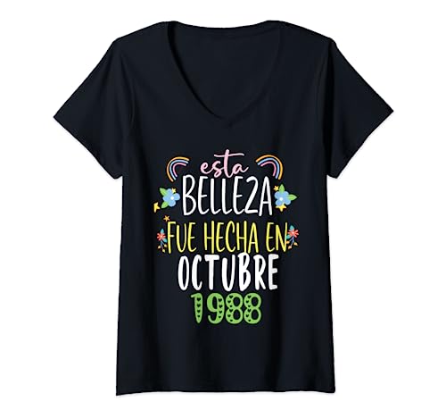 Consigue ahora Hecha En octubre 1988 Mujer Regalo 34 años Cumpleaños Regalos Camiseta Cuello V Top Precio 2025 | regaloscumple.com