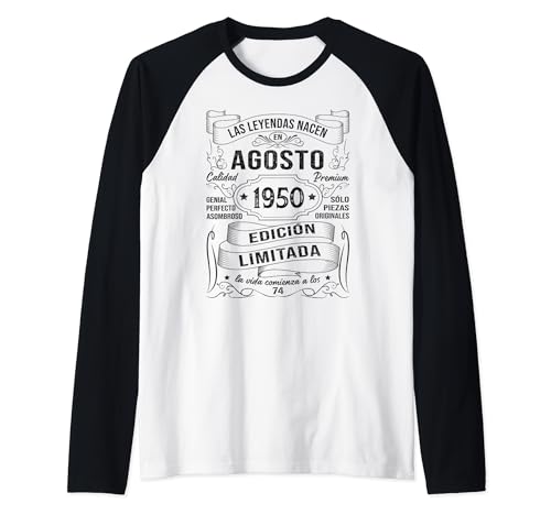 Comprar 74 Años Cumpleaños Hombre Ideas para regalar Las Leyendas Nacen En Agosto 1950 Camiseta Manga Raglan Rebajas 2024 | regaloscumple.com