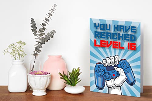 Ofertas en regaloscumple.com Tarjeta   cumpleaños 16  has alcanzado el nivel 16  tarjeta   felicitación para niños o niñas   dieciséis años  regalo   cumpleaños para hijo o hija adolescente  nieto nieta  azul