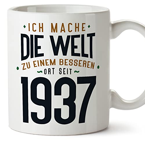 Comprar MUGFFINS Tazas 1937 Cumpleaños - En Alemán - Ich Mache Die Welt zu Einem Besseren - 11 oz / 330 ml - Regalo original Ideas para regalar y divertido Top Precio 2025 | regaloscumple.com