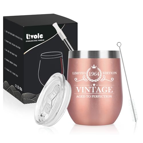 Consigue ahora Livole Regalos Cumpleaños cumpleaños 1964 para mujeres amigas mamá ella abuela ideas regalo 60 cumpleaños vasos vino para mujeres vintage 1964 envejecidos a la perfección 350 ml copas Top Precio 2025 | regaloscumple.com