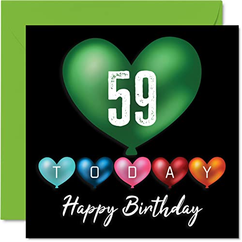 Consigue ahora Stuff4 Divertidas tarjetas cumpleaños número 59 para hombres y mujeres globos corazón tarjeta feliz BlackFriday cumpleaños para papá mamá abuelo niñera abuela tío tía primo amigo tarjetas Rebajas 2025 | regaloscumple.com