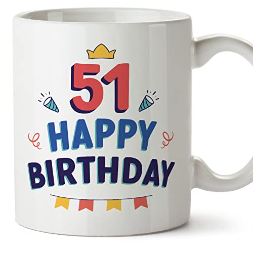Comprar MUGFFINS Tazas 51 Cumpleaños - En Inglés - Happy Birthday! - 11 Catálogo oz / 330 ml - Regalo original y divertido Ofertas 2025 | regaloscumple.com