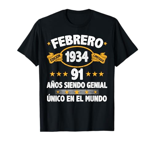 Comprar Navidad Febrero 1934 91 Años Hombre Cumpleaños Regalo Febrero 1934 Camiseta Ofertas 2025 | regaloscumple.com