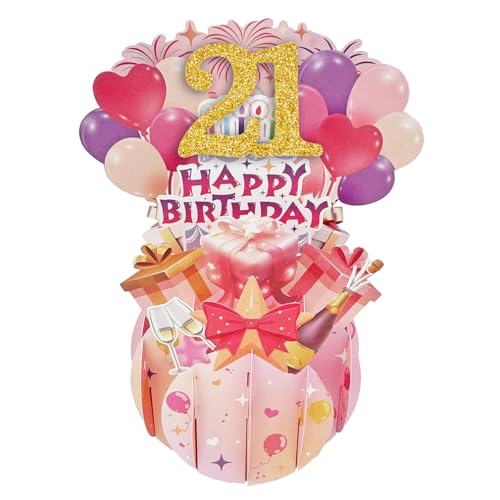 Consigue ahora Happy 21 Regalos Birthday Pop Up Tarjeta para niña 21 años edad idea regalo cumpleaños para hija sobrina novia divertida tarjeta felicitación 3D 21 cumpleaños para ella Rebajas 2025 | regaloscumple.com