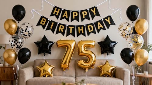 Comprar Decoraciones cumpleaños número 75 color negro y dorado para hombres y mujeres pancartas feliz cumpleaños número 75 Cumpleaños papás cumpleaños 75 años Ofertas 2023 | regaloscumple.com