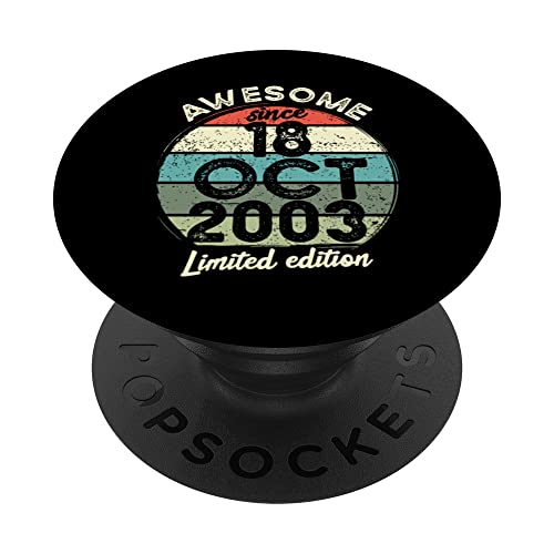 Consigue ahora Camiseta cumpleaños 20 años 18 octubre 2003 Promoción 20 cumpleaños PopSockets PopGrip Intercambiable Top Precio 2024 | regaloscumple.com