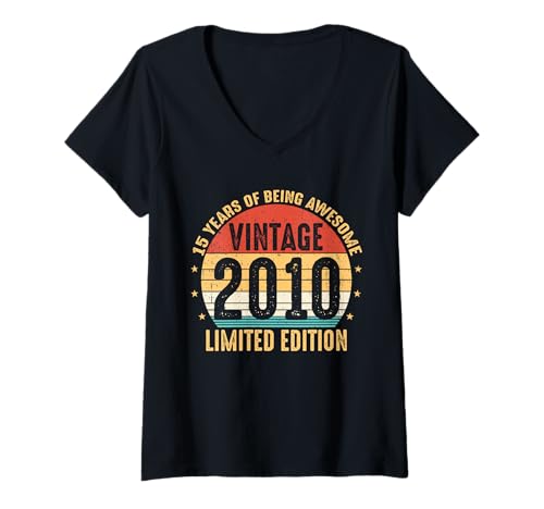 Consigue ahora Mujer Regalos para niños 15 años edición Cumpleaños limitada vintage 2010 15 cumpleaños Camiseta Cuello V Rebajas 2024 | regaloscumple.com