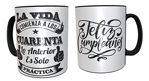 Consigue ahora Taza desayuno Cerámica regalo original para 40 cumpleaños - regalos para hombres 40 Regalos años - regalos 40 cumpleaños mujer (Negro Español) Rebajas 2024 | regaloscumple.com