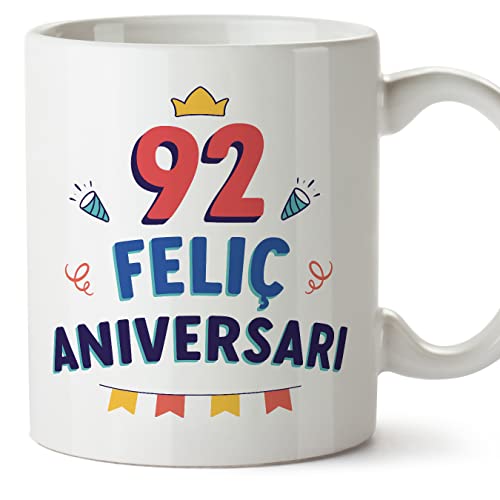 Consigue ahora MUGFFINS Tazas 92 Cumpleaños - En Catalán - Feliç Aniversari! - 11 oz BlackFriday / 330 ml - Regalo original y divertido Top Precio 2025 | regaloscumple.com