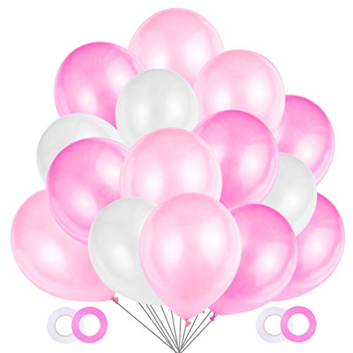 Oferta Flash JOJOR Globos Rosas y Blanco 100 Piezas Globos Cumpleaños Rosas Perlados  Globos   Fiesta para Bodas  Niña Cumpleaños Comunion Bautizo Baby Shower Bebe 1 Años Rosas Decoraciones