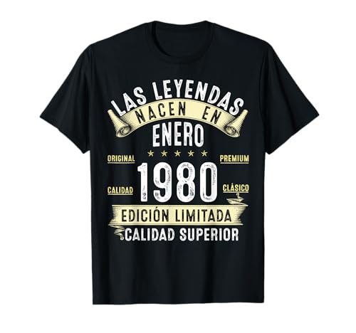 Comprar 44 Años Cumpleaños Las Leyendas Catálogo Nacen en Enero De 1980 Camiseta Top Precio 2024 | regaloscumple.com