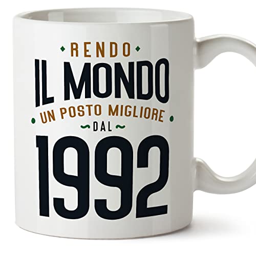 Consigue ahora MUGFFINS Tazas 1992 Cumpleaños - En Italiano - Rendo il Mondo un Posto Cumpleaños Migliore - 11 oz / 330 ml - Regalo original y divertido Rebajas 2024 | regaloscumple.com