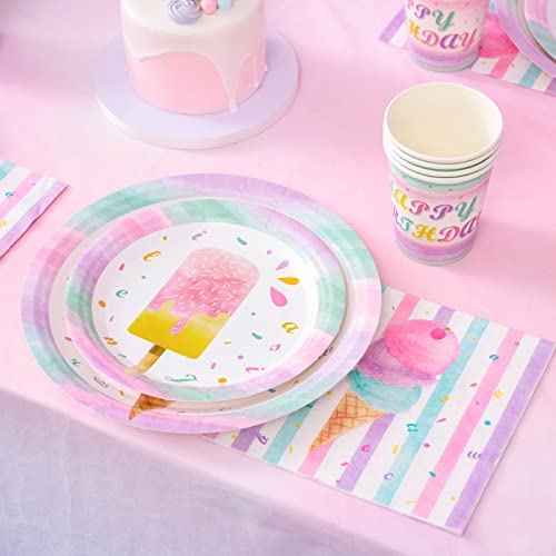 Oferta Flash WERNNSAI Helado Servilletas   Platos y Taza - Helado y Paleta   Hielo Tema Suministros para la Fiesta para Chicas Cumpleaños Vajilla Vajilla Postre Platos Servilletas 16 Invitados 64 PCS