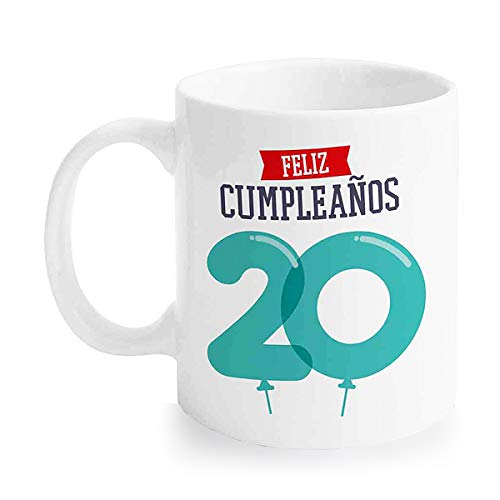 Comprar Taza Cerámica para Desayuno en Color Cumpleaños Blanco 300 ml Un Regalo Original para Aniversarios - Feliz 20 Cumpleaños Ofertas 2024 | regaloscumple.com