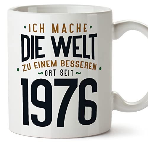 Consigue ahora MUGFFINS Tazas 1976 Cumpleaños - En Alemán - Ich Mache Die Welt zu Einem Besseren - 11 oz / 330 ml - Regalo original y divertido Top Regalos Precio 2025 | regaloscumple.com