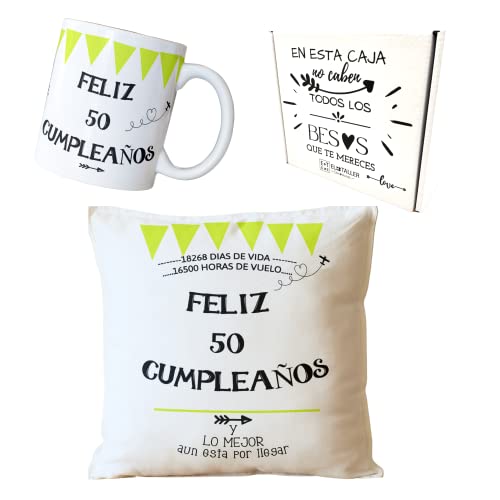 Comprar Regalo Originales 50 CUMPLEAÑOS Hombre Mujer COJÍN Catálogo + Taza Original Mensajes Amor Cojines Decorativos I Taza Desayuno Original Idea Regalo Cumpleaños.(Pack 50 AÑOS) Ofertas 2025 | regaloscumple.com