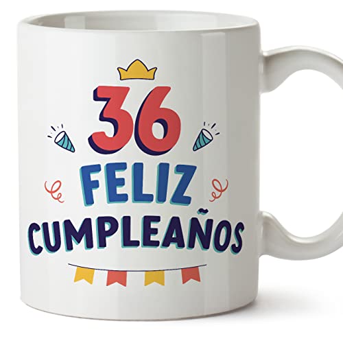 Consigue ahora MUGFFINS Tazas 36 Cumpleaños Catálogo - En Español - ¡Feliz Cumpleaños! - 11 oz / 330 ml - Regalo original y divertido Top Precio 2025 | regaloscumple.com