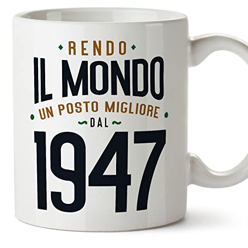 Consigue Cumpleaños ahora MUGFFINS Tazas 1947 Cumpleaños - En Italiano - Rendo il Mondo un Posto Migliore - 11 oz / 330 ml - Regalo original y divertido Ofertas 2025 | regaloscumple.com