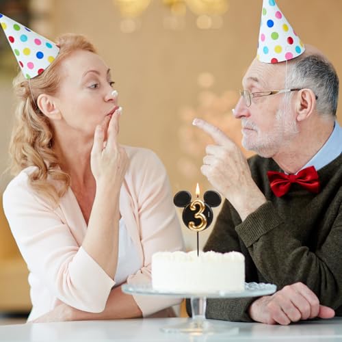 Ofertas Dekora - Vela   Cumpleaños   Mickey Mouse - Velas   Disney - Cera   Parafina sin Fragancia - Velas para Niños con Orejas   Mickey Mouse Negro y Dorado - Tamaño 8 5 cm - Número 3