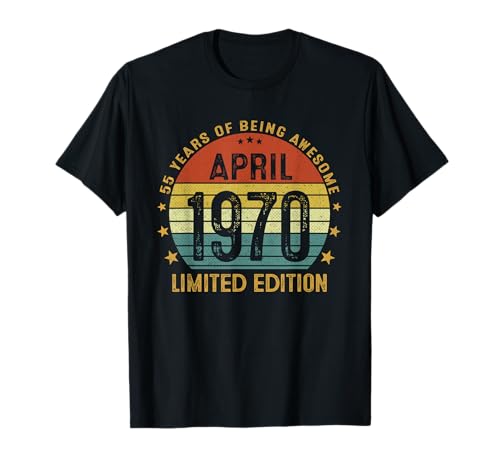 Consigue ahora 55 Años Cumpleaños Hombre Mujer Abril 1970 Ideas para regalar Vintage 1970 Camiseta Rebajas 2025 | regaloscumple.com