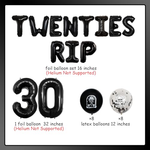 Comprar en Amazon Jollyboom Decoraciones   cumpleaños número 30  color negro  Rip Twenties para mujeres y hombres  globos negros a mis años 20  globos   aluminio   la muerte 30 para él  ella  divertida fiesta