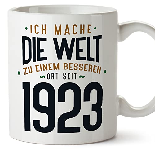 Consigue ahora MUGFFINS Tazas 1923 Cumpleaños - En Alemán - Ich Mache Die Welt zu Einem Besseren Ideas para regalar - 11 oz / 330 ml - Regalo original y divertido Rebajas 2024 | regaloscumple.com