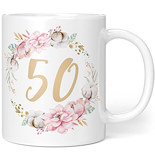 Consigue ahora Regalo taza cumpleaños 50 mujer – Idea regalo para 50 Navidad cumpleaños – Regalo cumpleaños para mujeres flores (para el 50 cumpleaños) Ofertas 2025 | regaloscumple.com