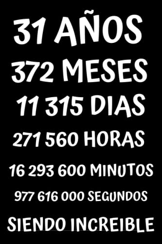 Consigue ahora 31 AÑOS SIENDO INCREIBLE: REGALO PARA HOMBRE Y MUJER DE 31 AÑOS DE CUMPLEAÑOS ORIGINAL Y DIVERTIDO CUADERNO DE APUNTES O AGENDA DIARIO LEBRETA DE NOTAS Originales Catálogo Cumpleaños Divertido.... Rebajas 2024 | regaloscumple.com