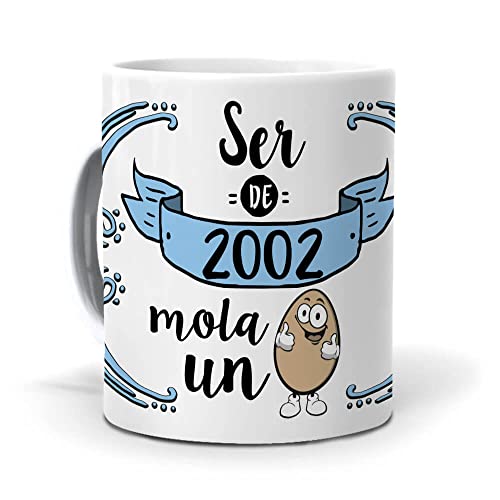 Consigue ahora Taza Regalos Desayuno Original y Personalizada para Regalo Ideal para cumpleaños. Ser 2002 Mola un Huevo. Ofertas 2024 | regaloscumple.com