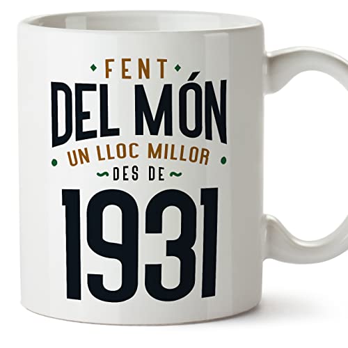 Consigue ahora Promoción MUGFFINS Tazas 1931 Cumpleaños - En Catalán - Fent del Món un Lloc Millor - 11 oz / 330 ml - Regalo original y divertido Ofertas 2025 | regaloscumple.com