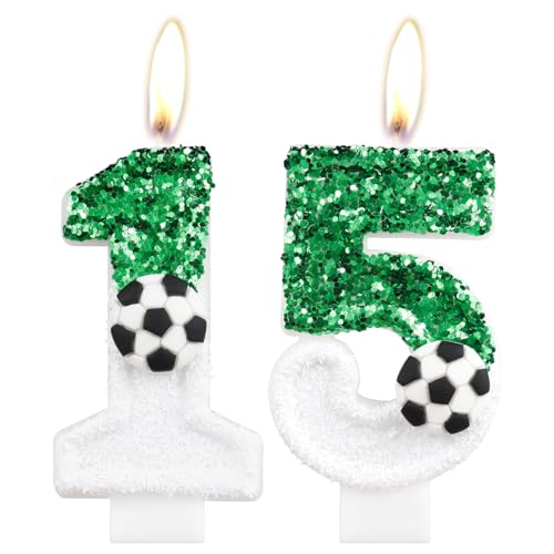 Comprar Vela BlackFriday cumpleaños número 15 fútbol lentejuelas brillantes verdes y blancas decoración para tartas cumpleaños fiestas cumpleaños actividades temáticas fútbol bodas suministros Ofertas 2025 | regaloscumple.com