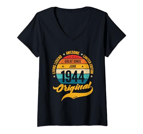 Comprar BlackFriday Mujer Junio 1944 Cumpleaños Retro Años Vintage Bday Clásico Camiseta Cuello V Ofertas 2024 | regaloscumple.com