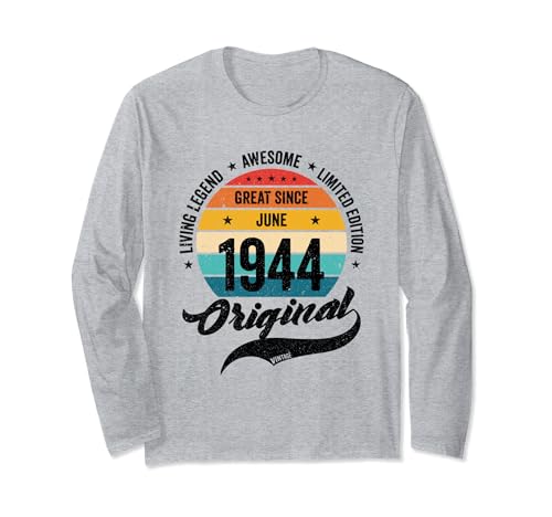 Comprar Cumpleaños Junio 1944 Cumpleaños Retro Años Vintage Bday Clásico Manga Larga Rebajas 2024 | regaloscumple.com