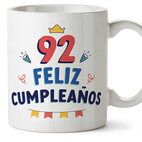 Consigue ahora MUGFFINS Tazas 92 Cumpleaños - En Español - ¡Feliz Cumpleaños! - 11 oz / 330 ml - Regalo Navidad original y divertido Rebajas 2025 | regaloscumple.com