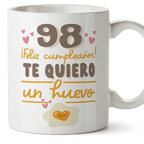 Consigue ahora MUGFFINS Tazas 98 Cumpleaños - En Español - Te quiero un Huevo Navidad Regalo Amigos Novios Familiares - 11 oz / 330 ml - Regalo original y divertido Ofertas 2025 | regaloscumple.com